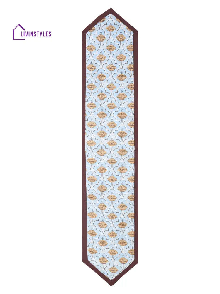 Rajasthan Décor Sky Blue Coloured Floral Cotton Table Cover