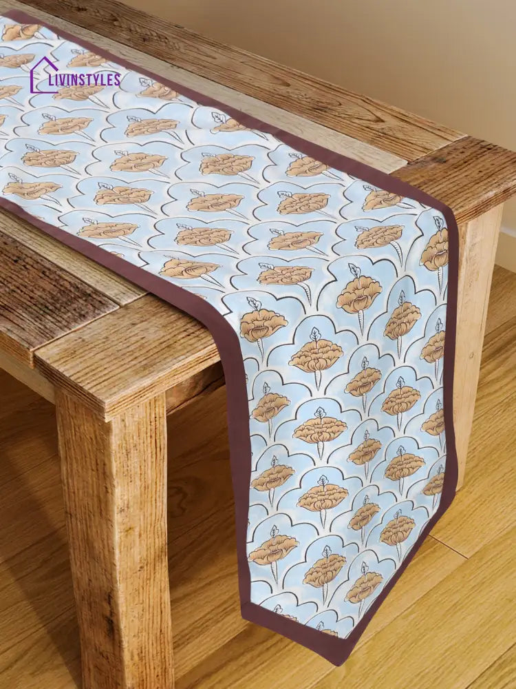 Rajasthan Décor Sky Blue Coloured Floral Cotton Table Cover