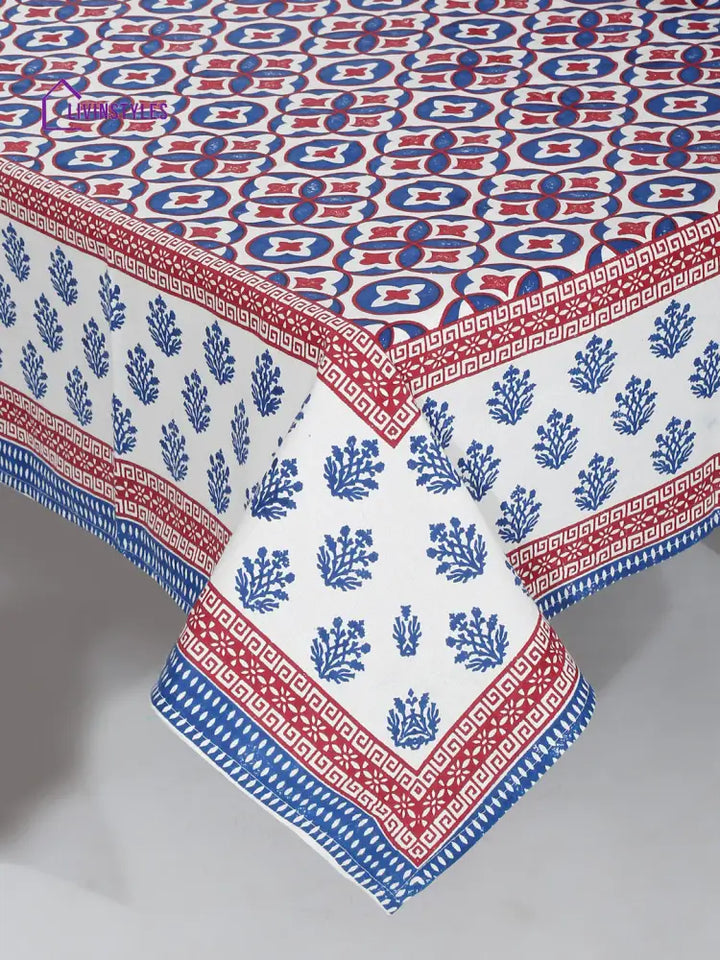 Rajasthan Decor White And Blue Floral Print Cotton King Bed Sheet With 2 Pillow Covers