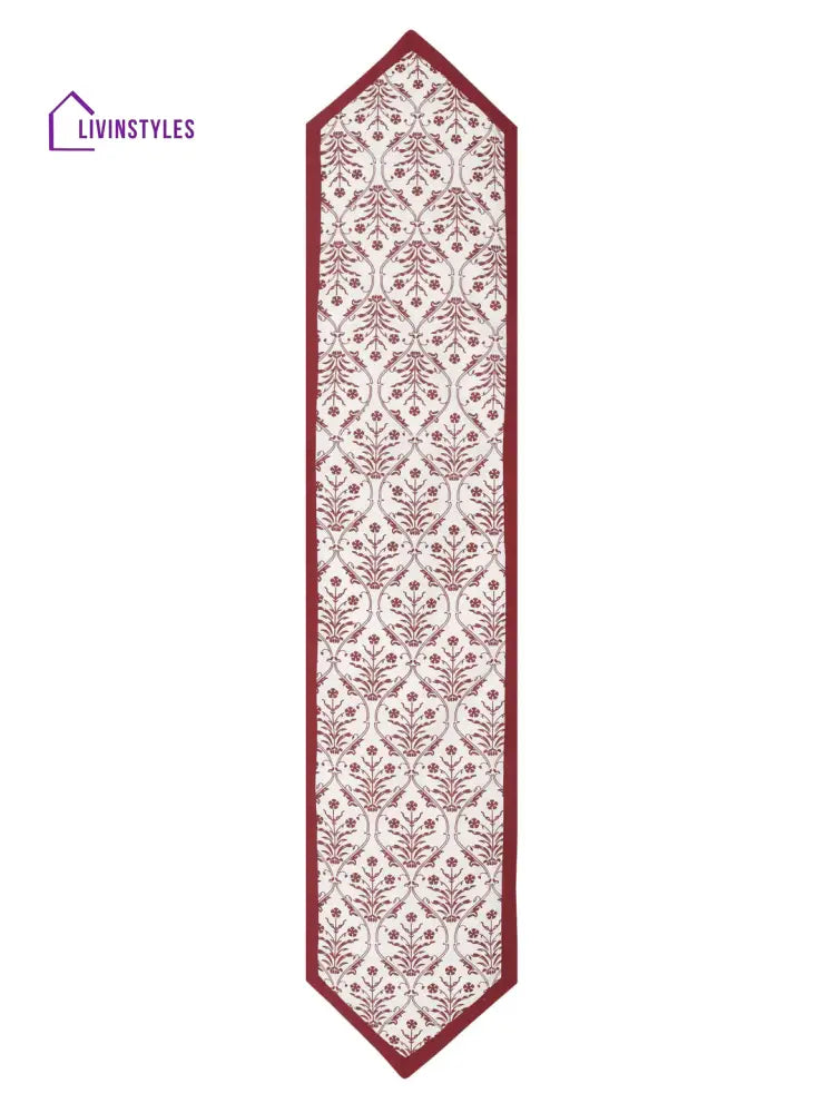 Rajasthan Décor White And Red Coloured Ethnic Motifs Cotton Table Cover