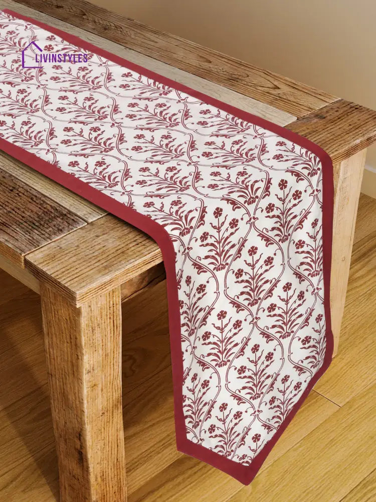 Rajasthan Décor White And Red Coloured Ethnic Motifs Cotton Table Cover