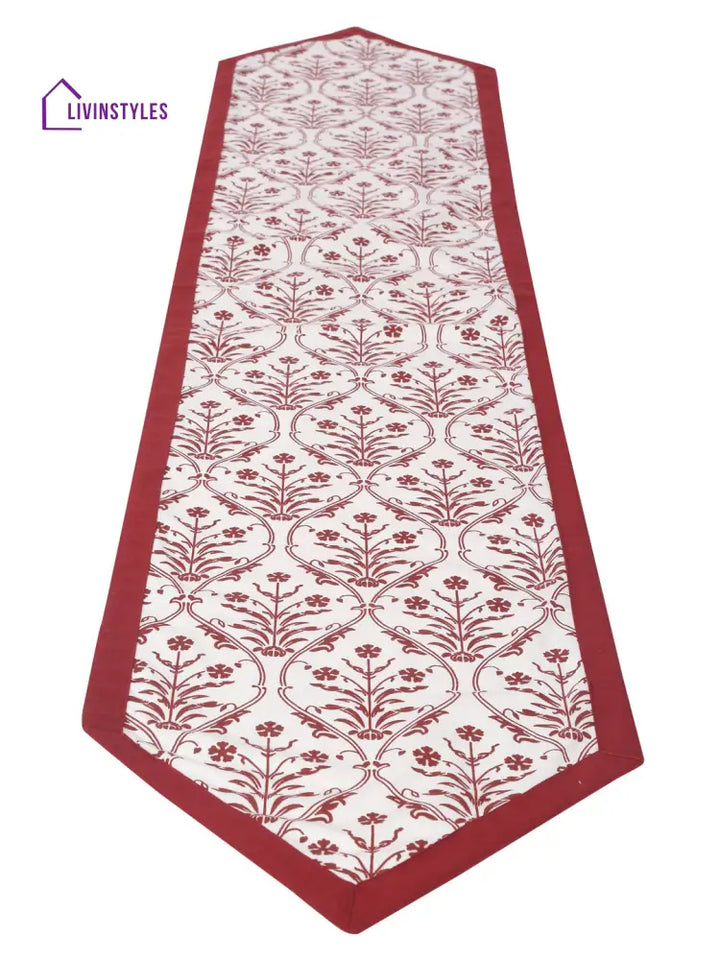 Rajasthan Décor White And Red Coloured Ethnic Motifs Cotton Table Cover