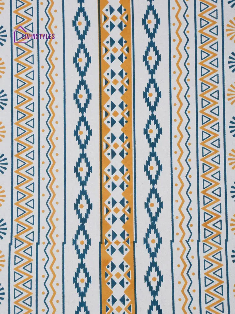 Rajasthan Decor White And Yellow Stripes Cotton King Bed Sheet With 2 Pillow Covers