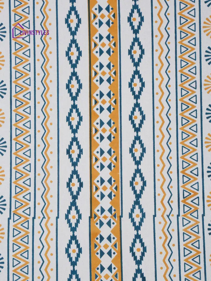 Rajasthan Decor White And Yellow Stripes Cotton King Bed Sheet With 2 Pillow Covers