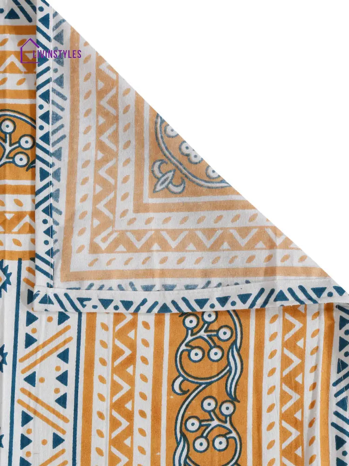 Rajasthan Decor White And Yellow Stripes Cotton King Bed Sheet With 2 Pillow Covers