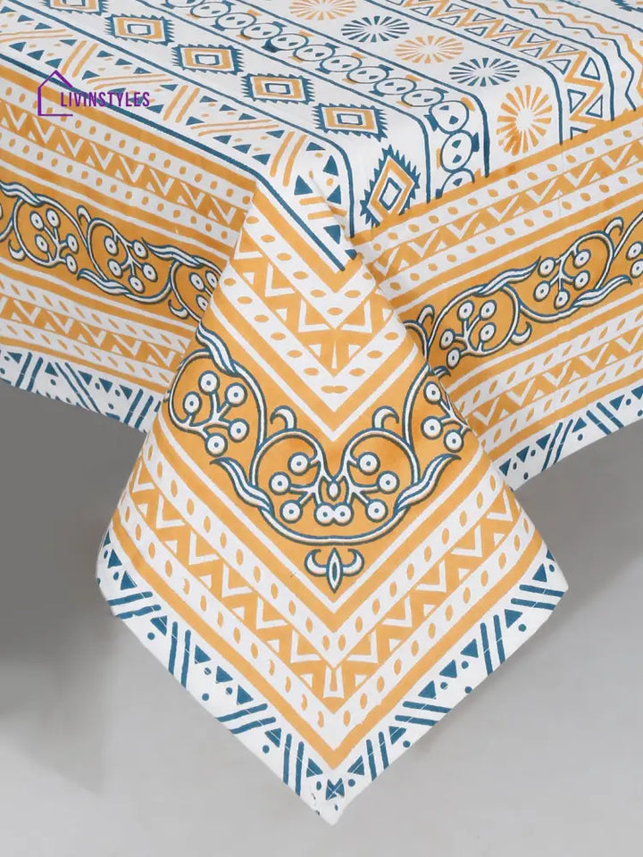 Rajasthan Decor White And Yellow Stripes Cotton King Bed Sheet With 2 Pillow Covers