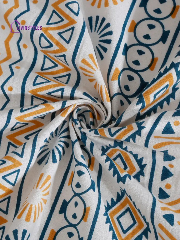 Rajasthan Decor White And Yellow Stripes Cotton King Bed Sheet With 2 Pillow Covers