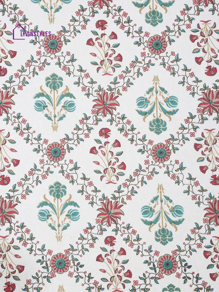 Rajasthan Decor White Cotton Floral Print Queen Bed Sheet With 2 Pillow Covers