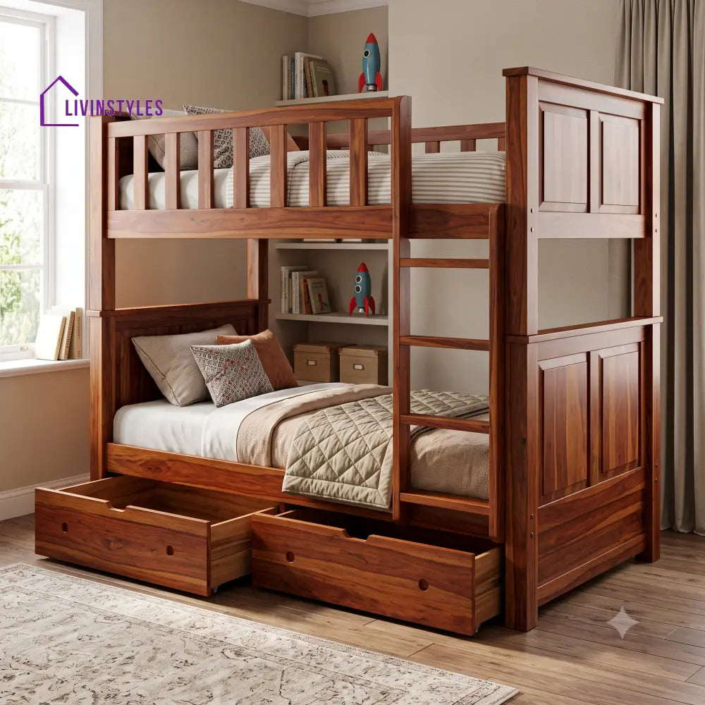 Rajesh Sheesham Wood Bunk Bed With Storage | Kids Bed