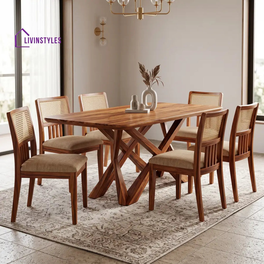 Rajeshwari Premium Wooden 6 Seater Dining Table Set