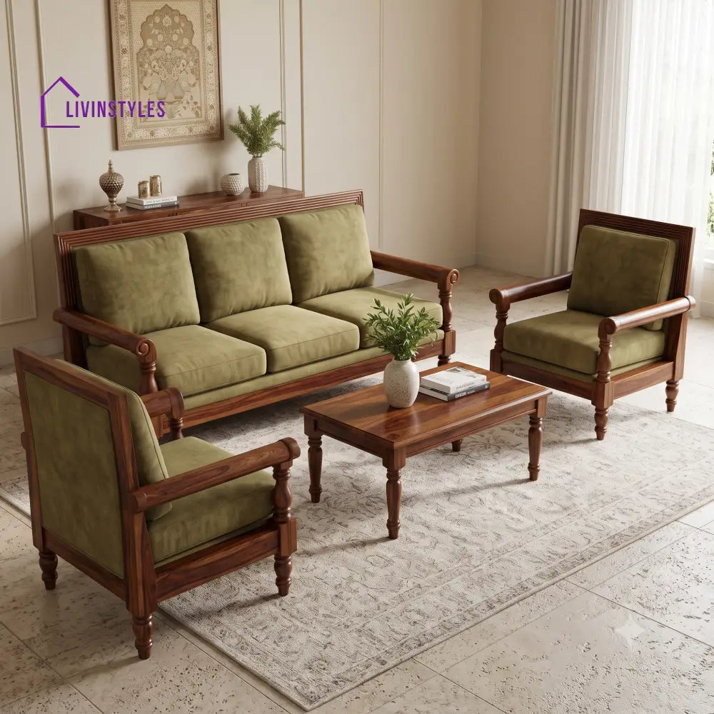 Rajeshwari Wooden Sofa Set | 3 + 1 + 1 Sheesham Wood Sofa Set for Living Room
