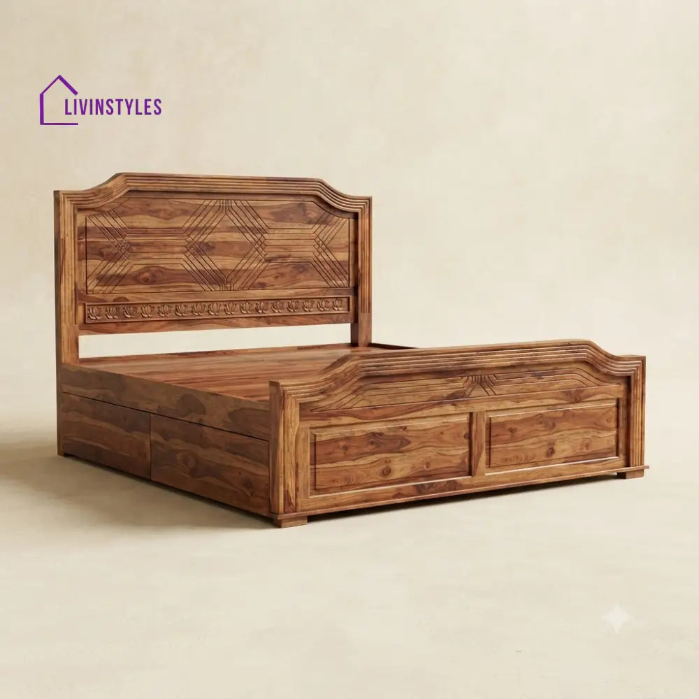 Rajeswari Devi Sheesham Wood Bed With Box Storage | Wooden Bed