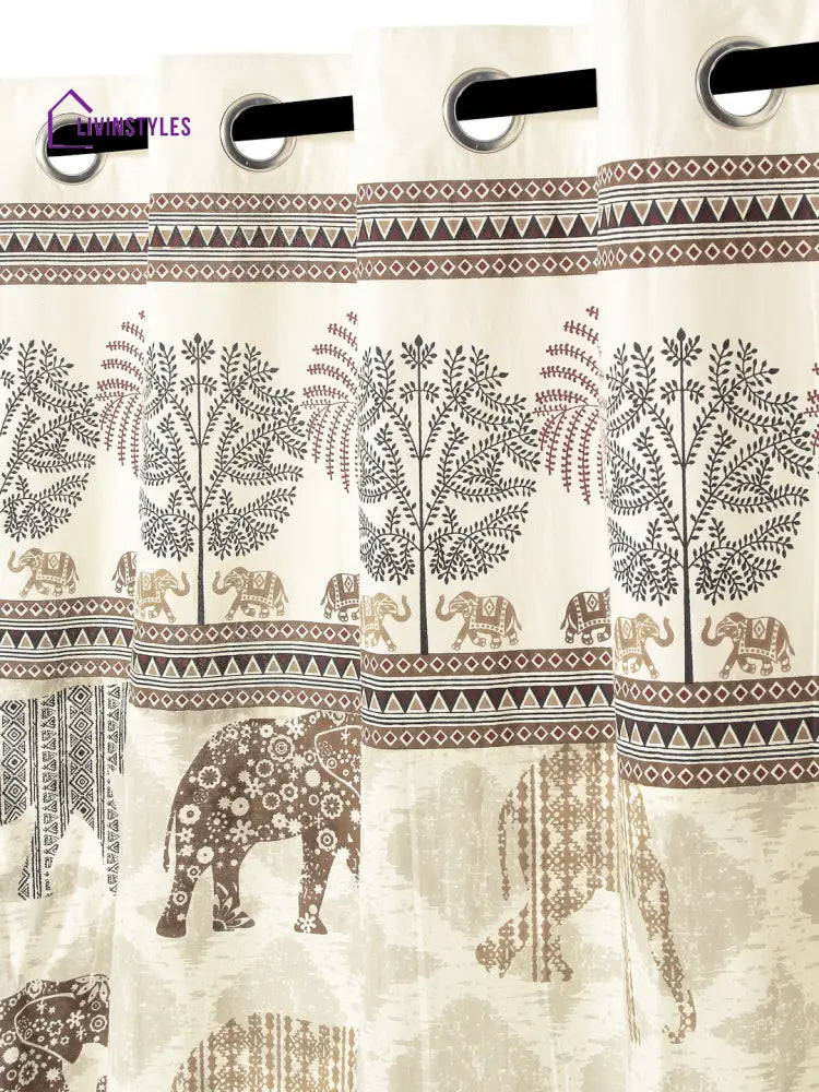 Rajsthan Decor Animal Print Beige Color Cotton Door Curtain Set Of 2 (51X85 Inch)