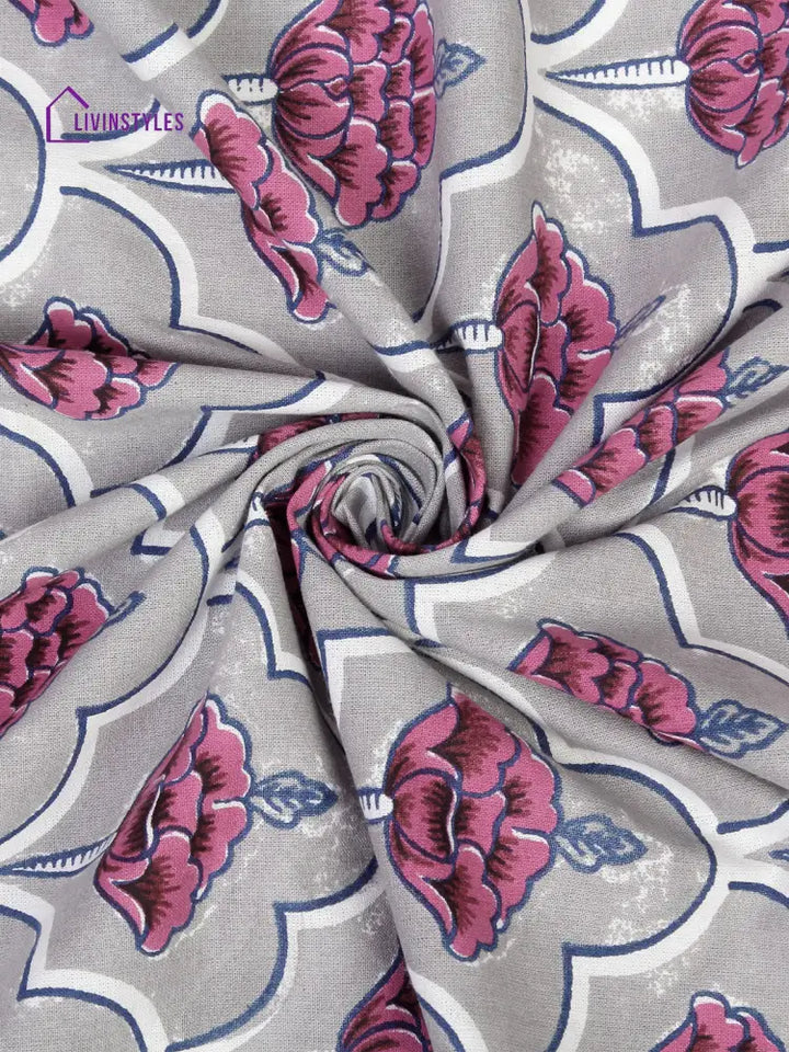 Rajsthan Décor Screen Print Cotton Grey Floral Long Door Curtain Set Of 2 (54X110 Inch)
