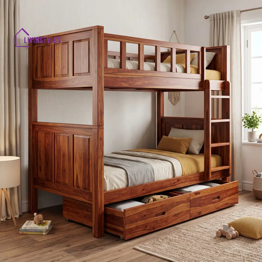 Rakesh Sheesham Wood Bunk Bed With Storage | Kids Bed
