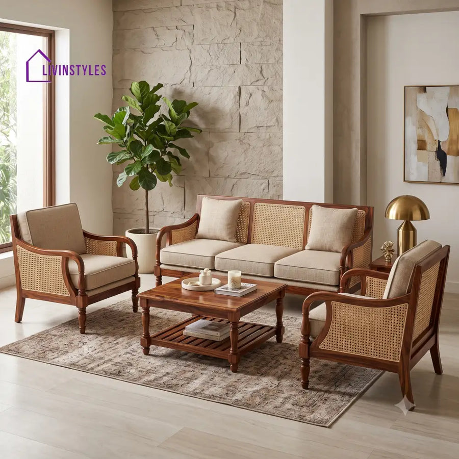 Rakshana Wooden Sofa Set | 3 + 1 + 1 Sheesham Wood Sofa Set for Living Room