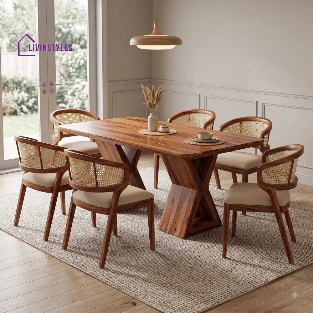 Rakshitha Premium Wooden 6 Seater Dining Table Set
