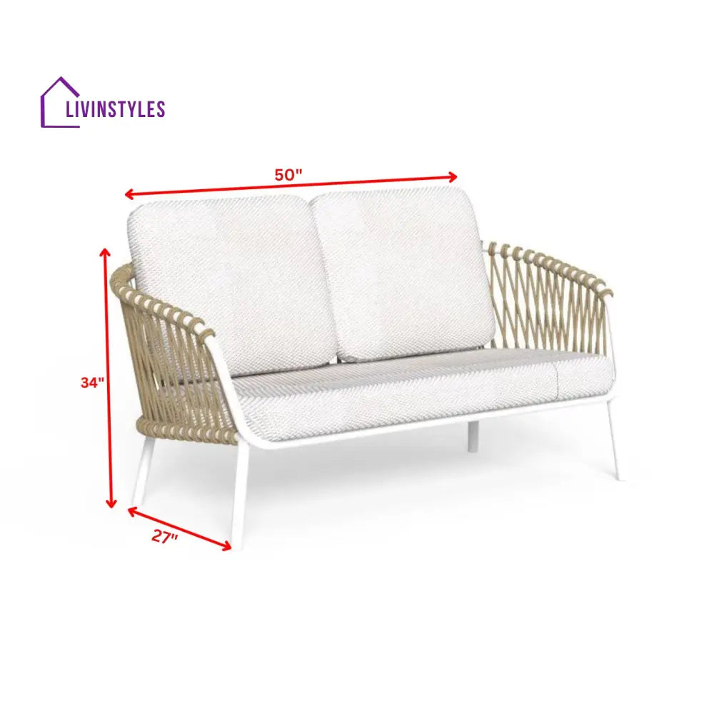 Rambo Outdoor Sofa Set 2 Seater 2 Single seater and 1 Center Table Set (White + Tan) Braided & Rope - Sofa Sets