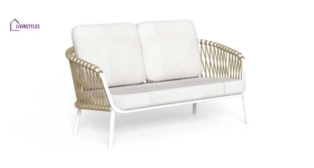 Rambo Outdoor Sofa Set 2 Seater 2 Single seater and 1 Center Table Set (White + Tan) Braided & Rope - Sofa Sets