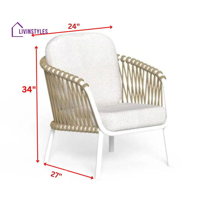 Rambo Outdoor Sofa Set 2 Seater 2 Single seater and 1 Center Table Set (White + Tan) Braided & Rope - Sofa Sets