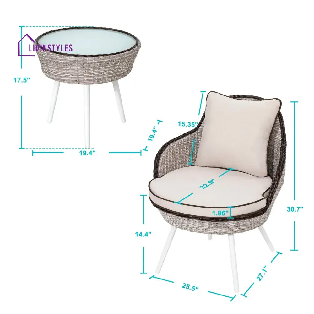 Ramira Outdoor Patio Seating Set 2 Chairs and 1 Table Set (Beige) - Coffee Table Sets