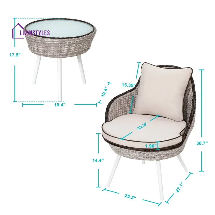 Ramira Outdoor Patio Seating Set 2 Chairs and 1 Table Set (Beige) - Coffee Table Sets