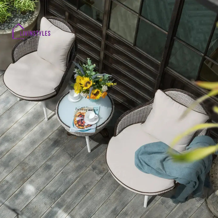 Ramira Outdoor Patio Seating Set 2 Chairs and 1 Table Set (Beige) - Coffee Table Sets
