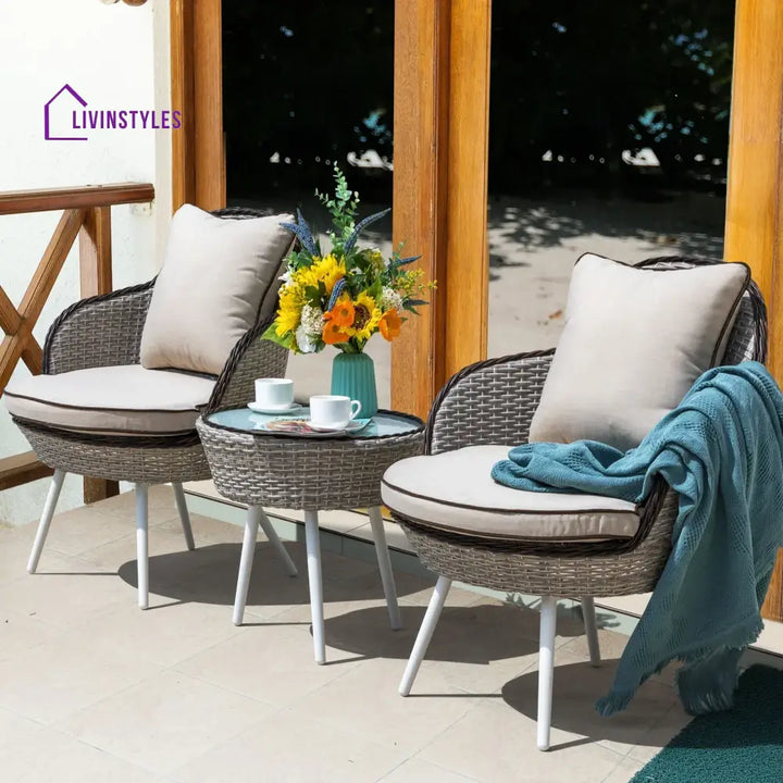 Ramira Outdoor Patio Seating Set 2 Chairs and 1 Table Set (Beige) - Coffee Table Sets