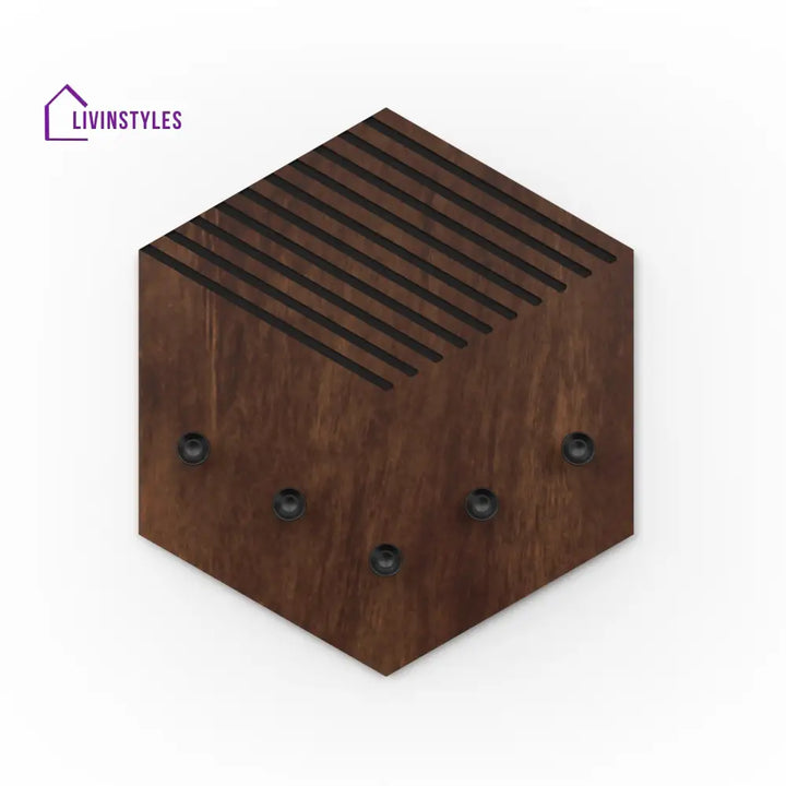 Ramnet Wall Mounted Decor Key Holder Hanger with 5 Hooks & Knobs (Brown Maple with 5 Black Knobs)