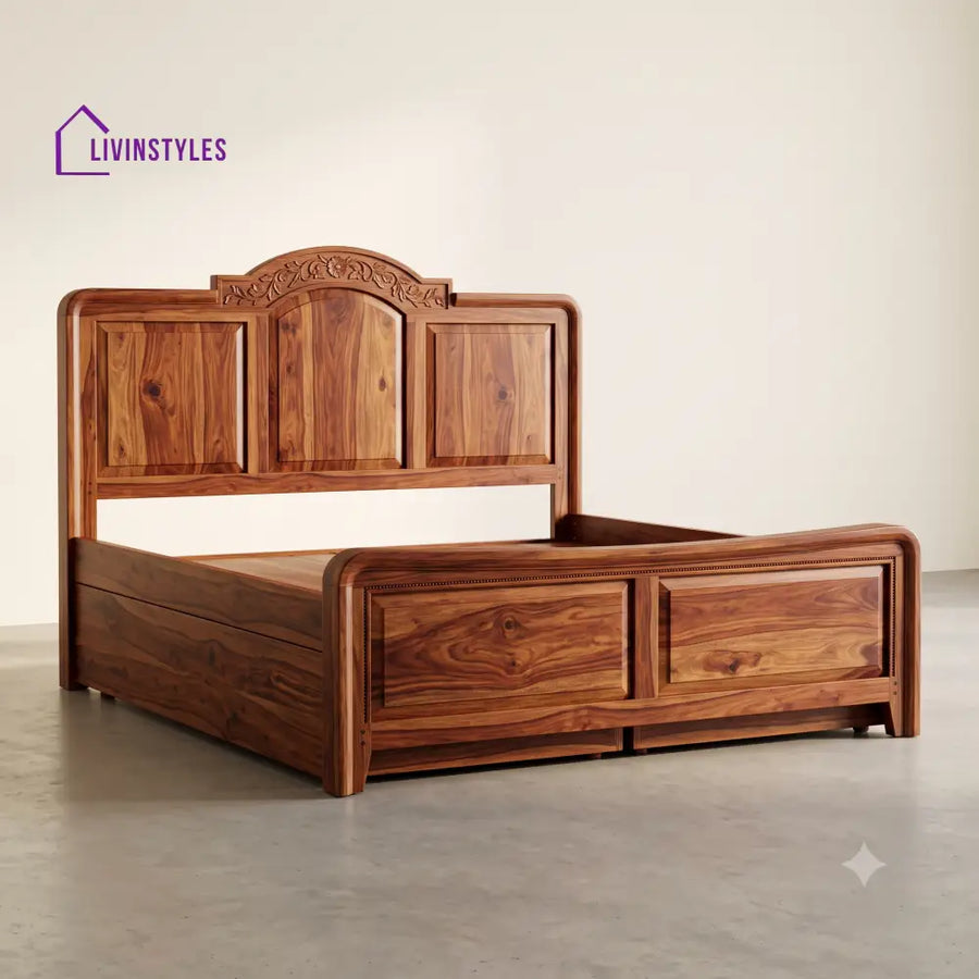 Ramya Sheesham Wood Bed With Box Storage | Wooden Bed
