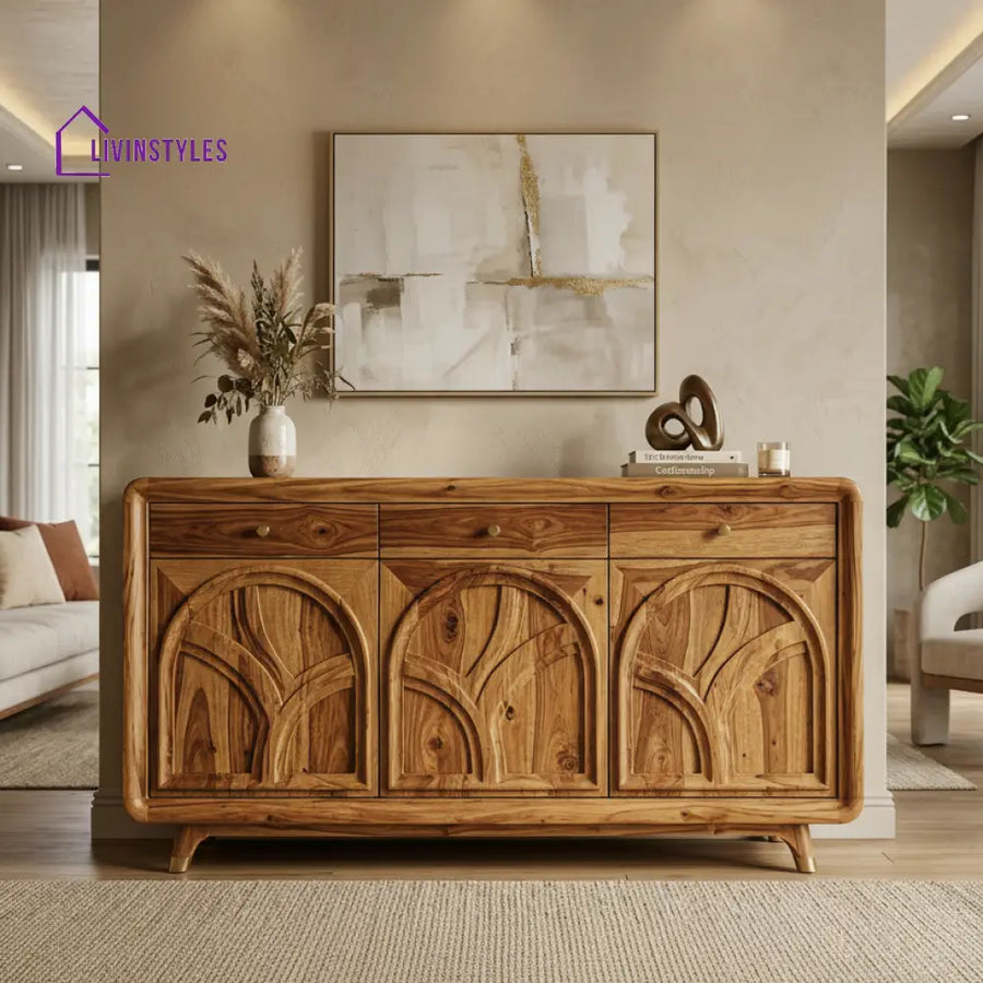 Rangi Sheesham Wood Cabinet and Sideboard (Honey Finish)