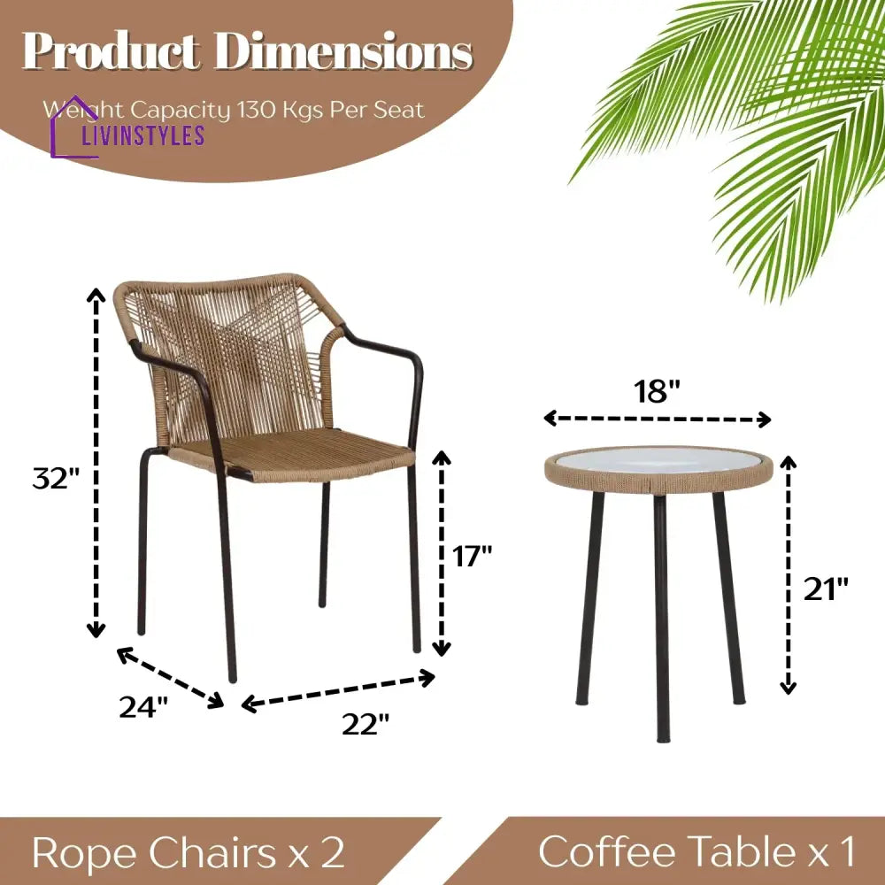 Rania 3-Piece Outdoor Beige Rope Patio Set - Patio Set