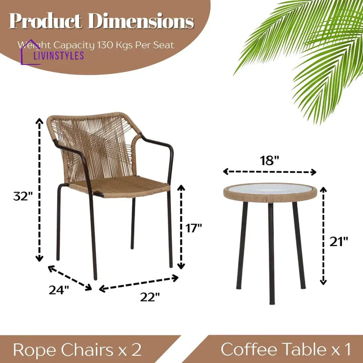 Rania 3-Piece Outdoor Beige Rope Patio Set - Patio Set