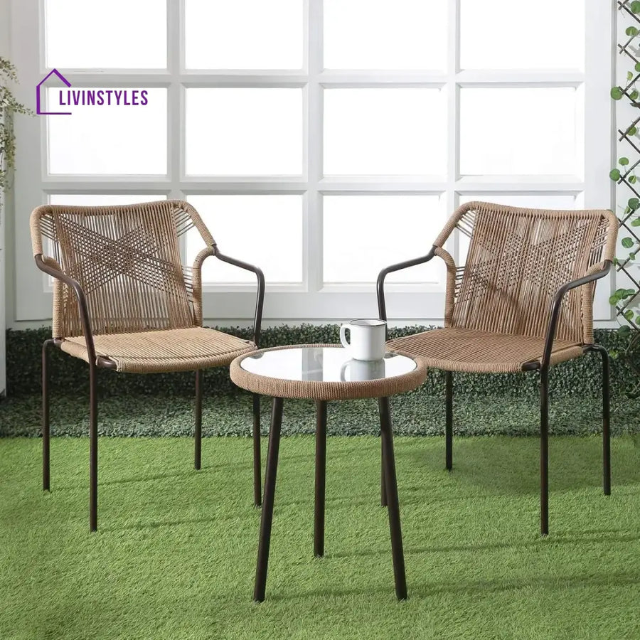 Rania 3-Piece Outdoor Beige Rope Patio Set - Patio Set