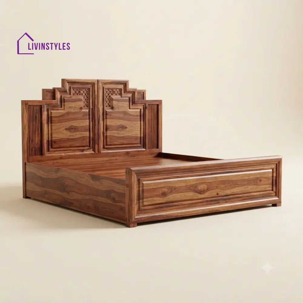 Ranjani Sri Sheesham Wood Bed With Box Storage | Wooden Bed