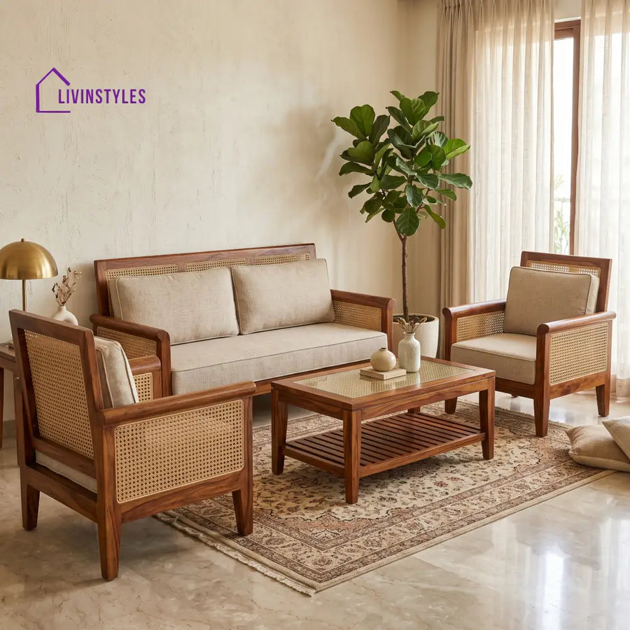 Ranjani Wooden Sofa Set | 3 + 1 + 1 Sheesham Wood Sofa Set for Living Room