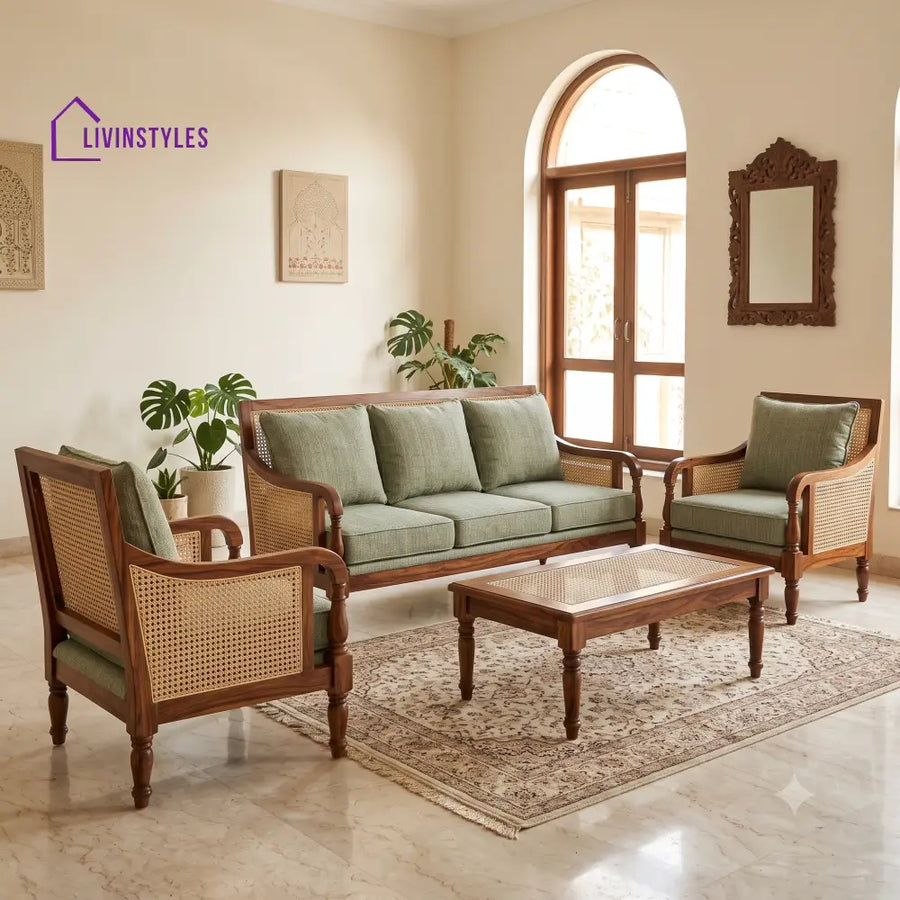 Ranjitha Wooden Sofa Set | 3 + 1 + 1 Sheesham Wood Sofa Set for Living Room