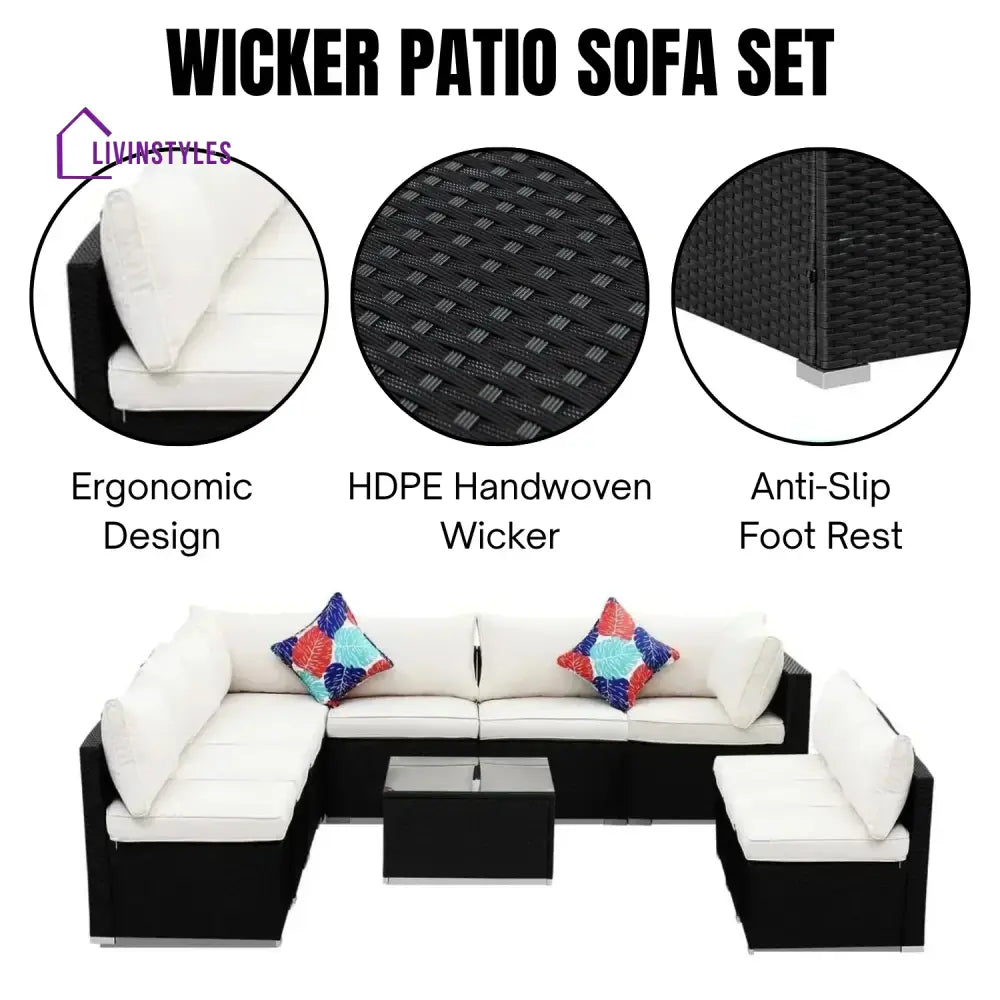 Ranya Outdoor Garden Conversation Sofa Set (Black/Off-White) - Sofa Set