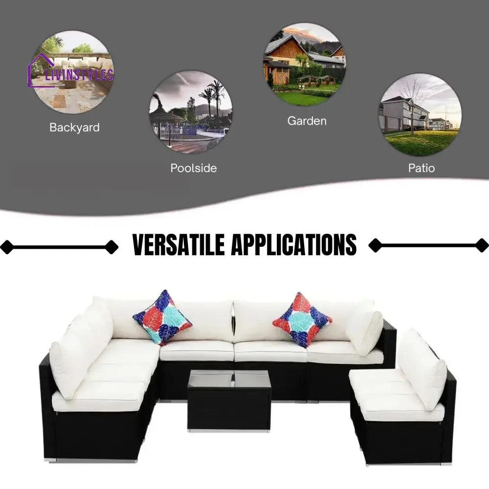 Ranya Outdoor Garden Conversation Sofa Set (Black/Off-White) - Sofa Set