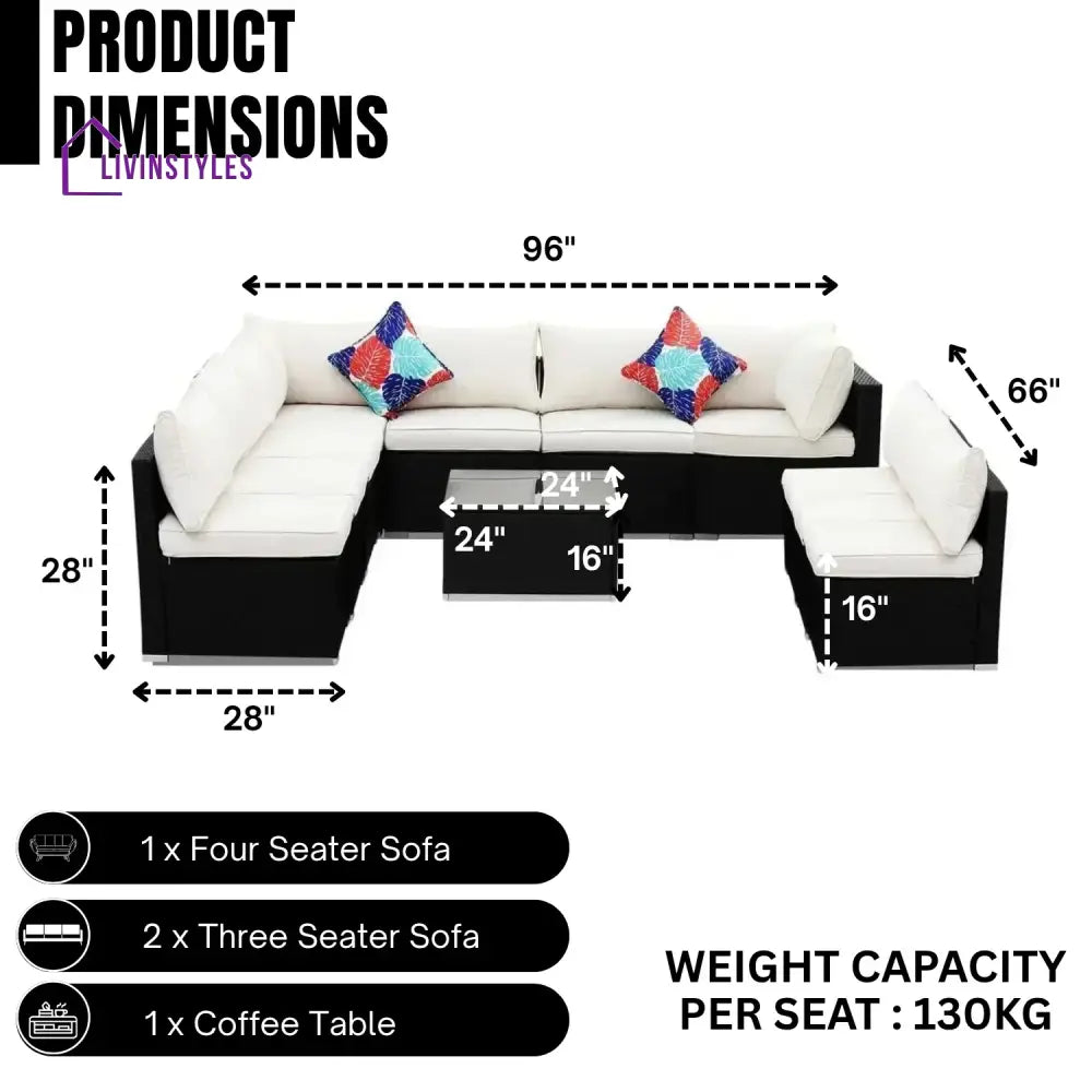 Ranya Outdoor Garden Conversation Sofa Set (Black/Off-White) - Sofa Set