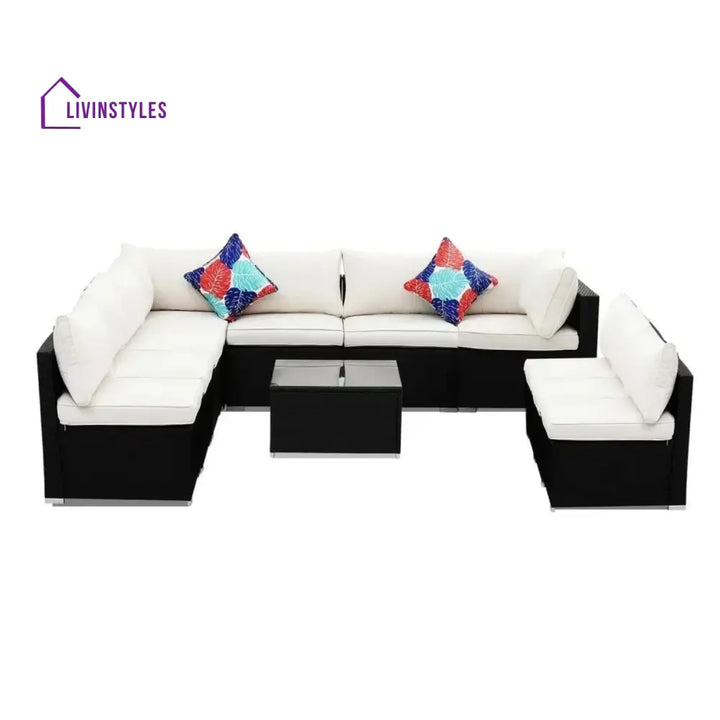 Ranya Outdoor Garden Conversation Sofa Set (Black/Off-White) - Sofa Set