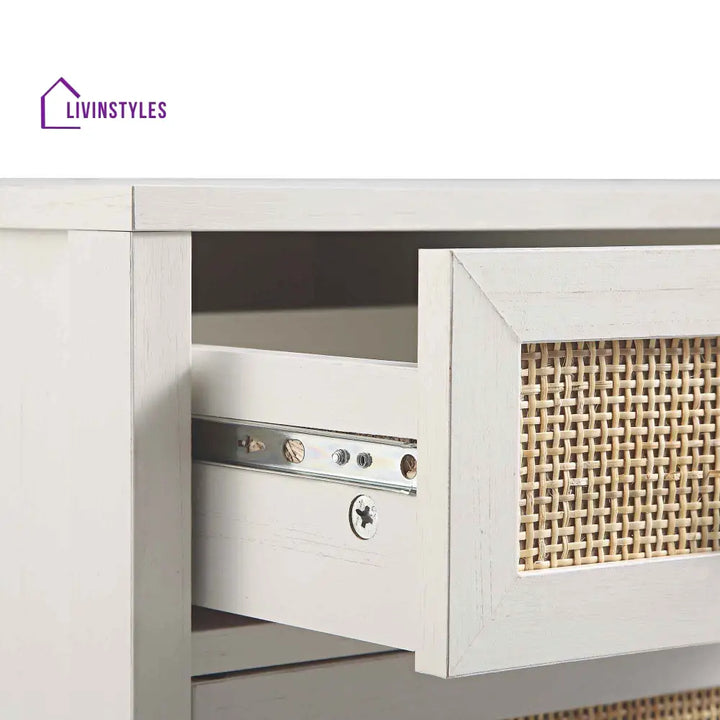 Frances Woven Rattan 3-Drawer Desk White Desk