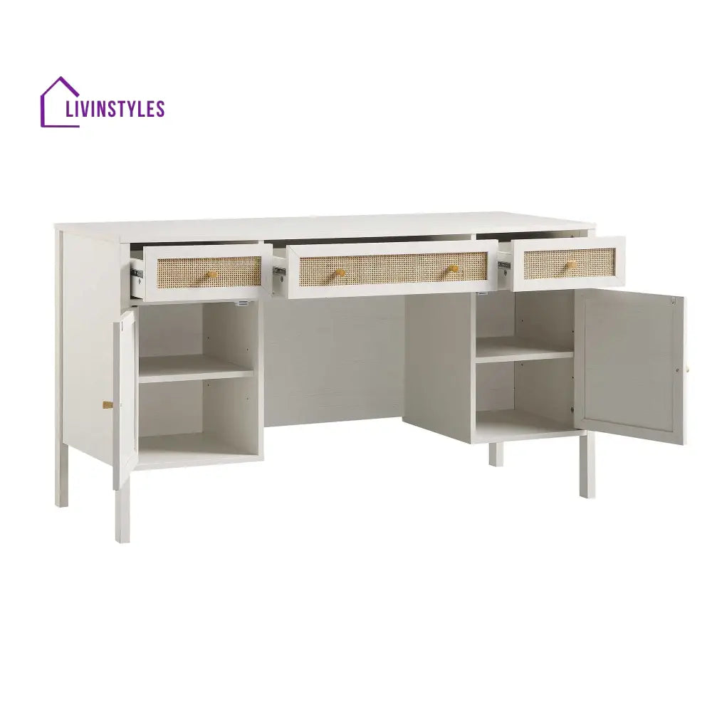 Frances Woven Rattan 3-Drawer Desk White Desk