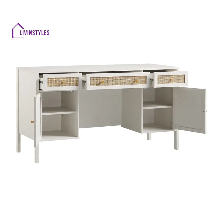 Frances Woven Rattan 3-Drawer Desk White Desk