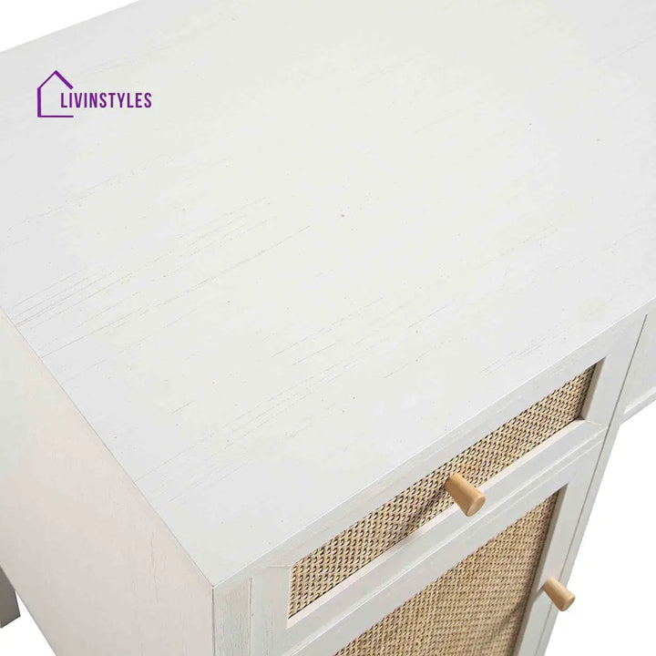 Frances Woven Rattan 3-Drawer Desk White Desk