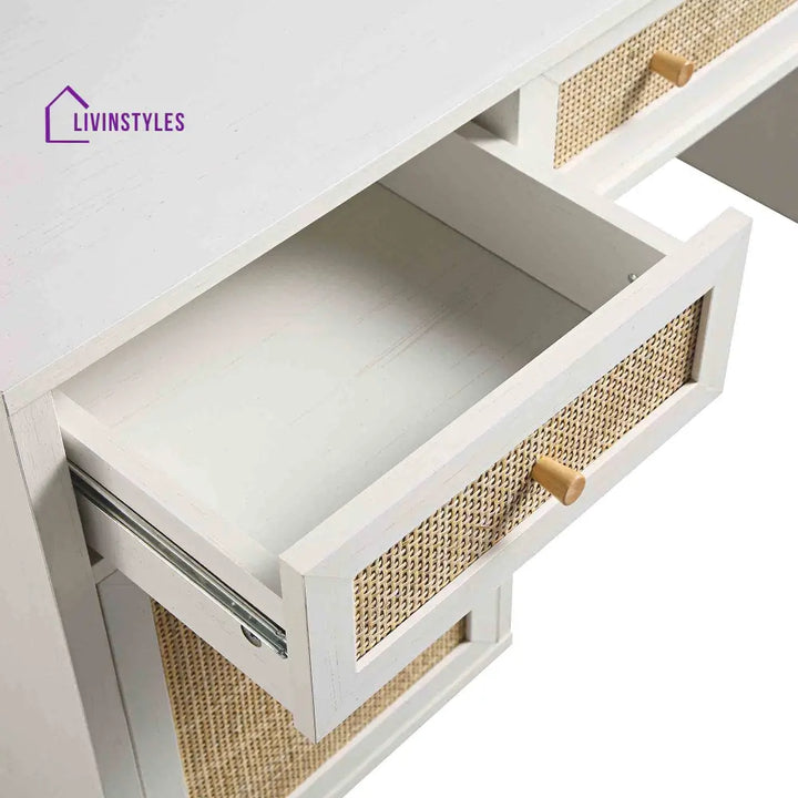Frances Woven Rattan 3-Drawer Desk White Desk