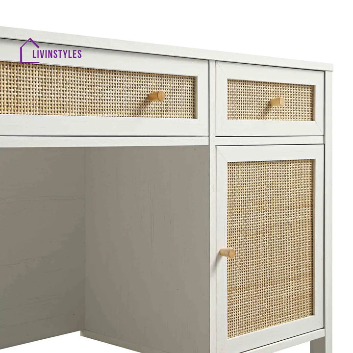 Frances Woven Rattan 3-Drawer Desk White Desk