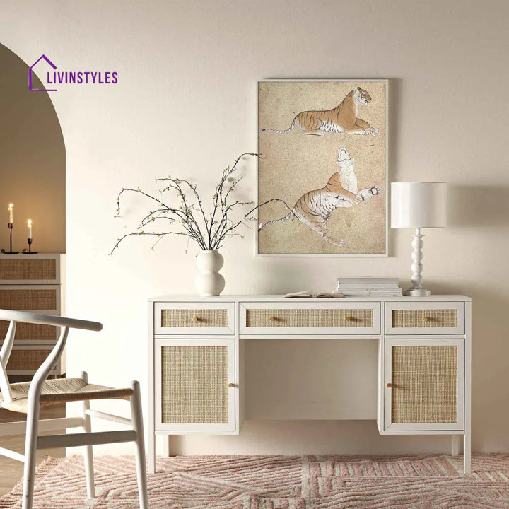 Frances Woven Rattan 3-Drawer Desk White Desk