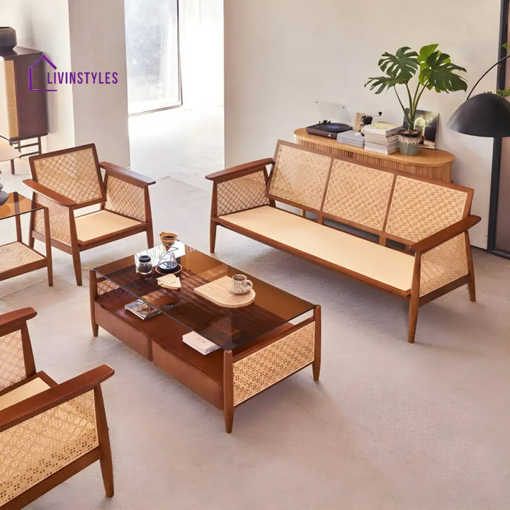 Ranya Solid Wood 3 + 1 + 1 Seater Sofa for Living Room