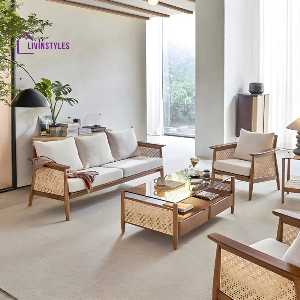Ranya Solid Wood 3 + 2 Seater Sofa for Living Room